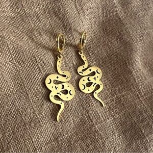 gold snake charm huggie hoop earrings